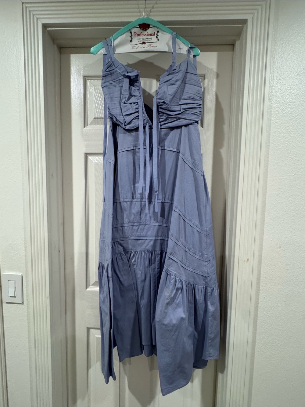 Free People Dusty Blue Ruffled Tie-Front Maxi Dress